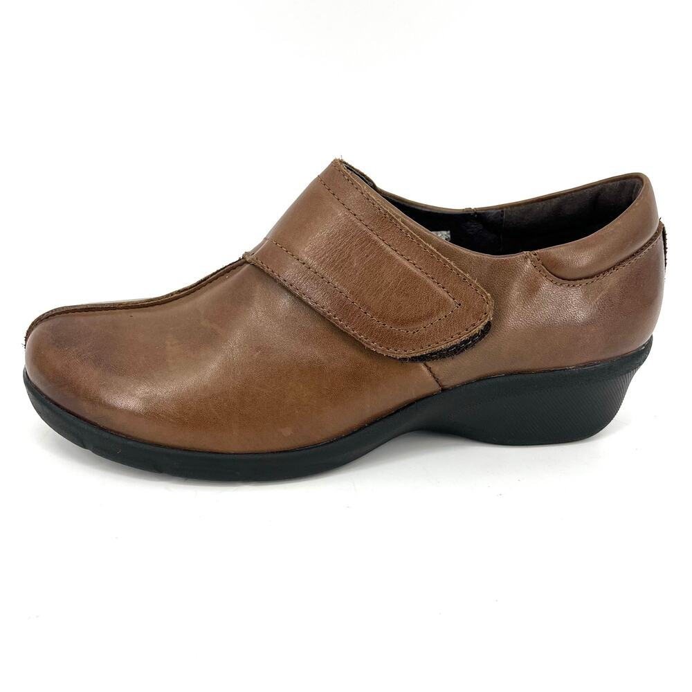 Propet Brown Leather Low Heel Adjustable Comfort Shoe Clog (7)
